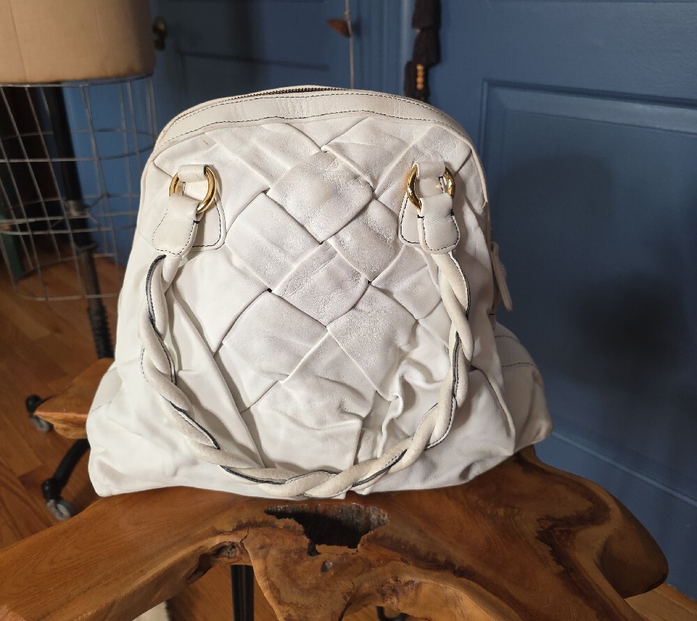 Valentino Garavani White Nappa Leather Couture Woven Braided Tote Bag - VGUC